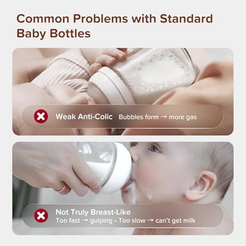 Glass Anti-Colic Baby Bottle with Breast-Like Nipple