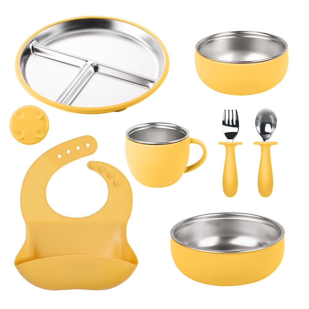 7-Piece Stainless Steel Toddler Feeding Set with Suction Plate & Bowl