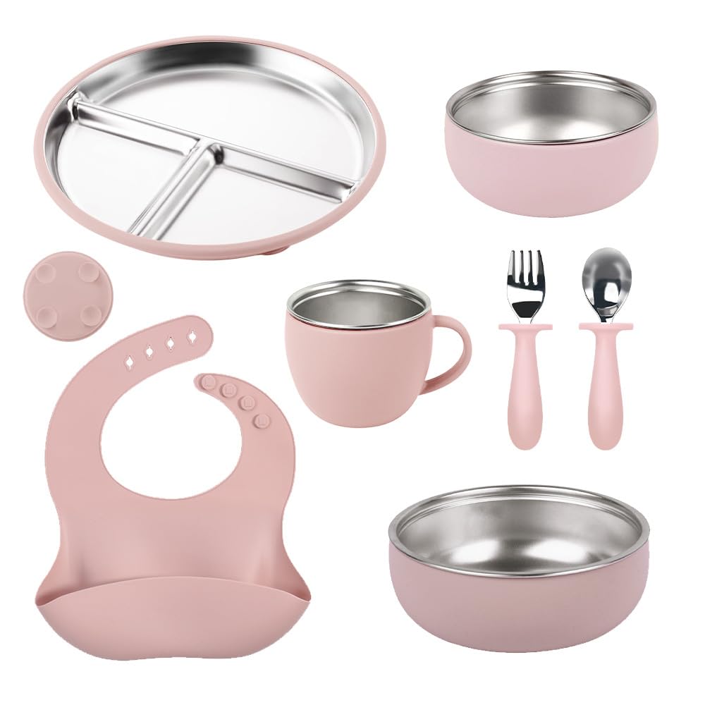 7-Piece Stainless Steel Toddler Feeding Set with Suction Plate & Bowl