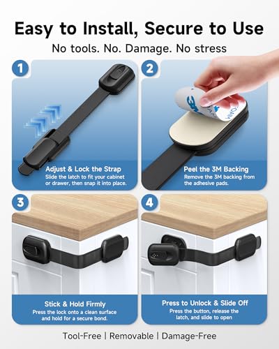 Adhesive Baby Safety Locks for Cabinets & Drawers