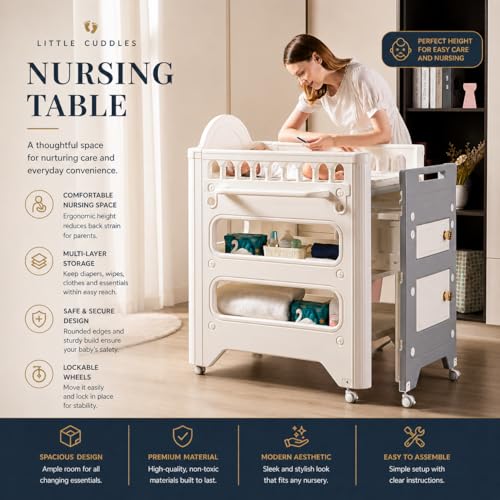 Heavy-Duty Baby Changing Table with Storage & Adjustable Height