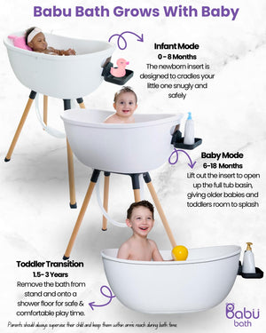 3-Stage Convertible Baby Bathtub with Wooden Stand
