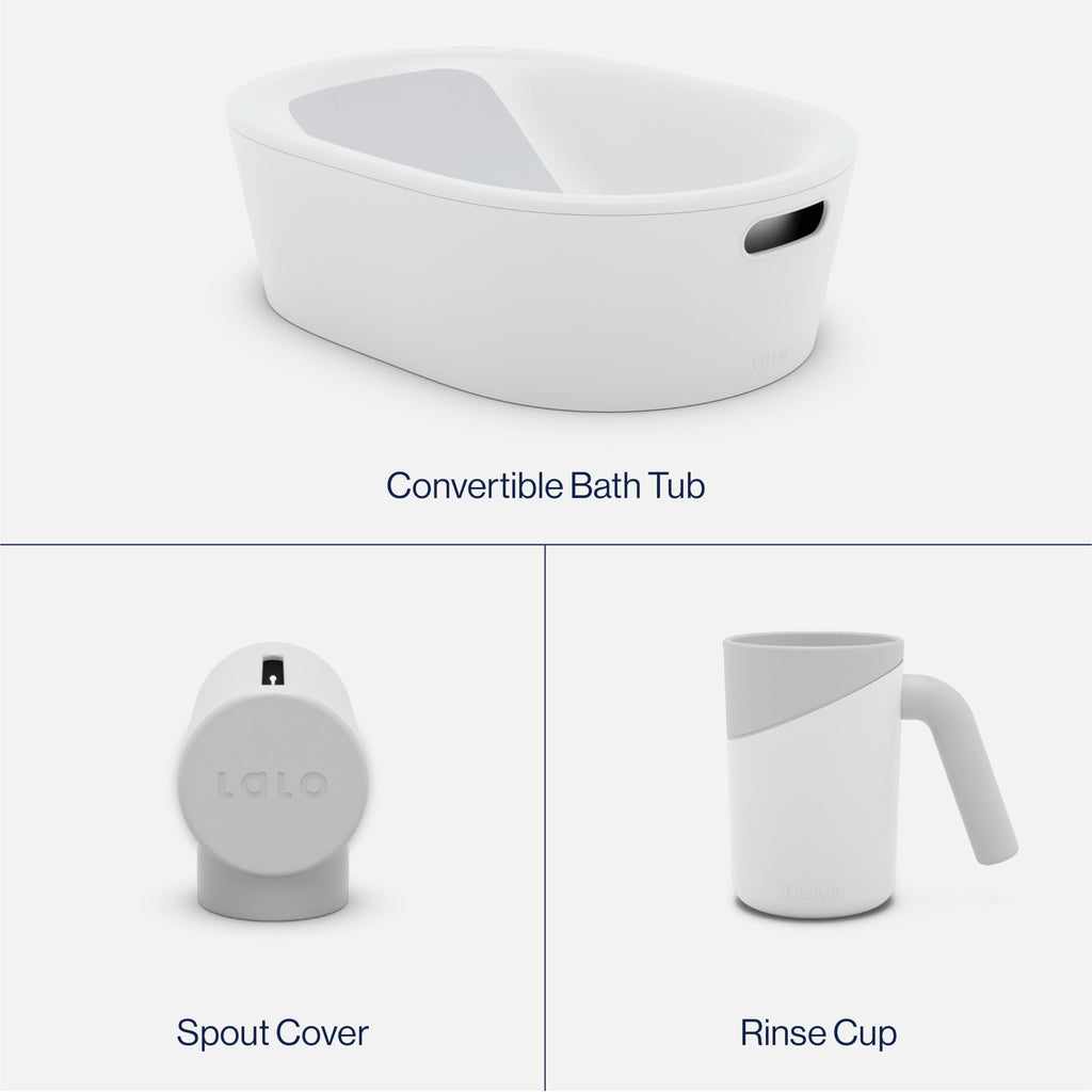 Lalo Bathtime Starter Kit, 3 Pieces, Baby Bathtub, Rinse Cup & Spout Cover