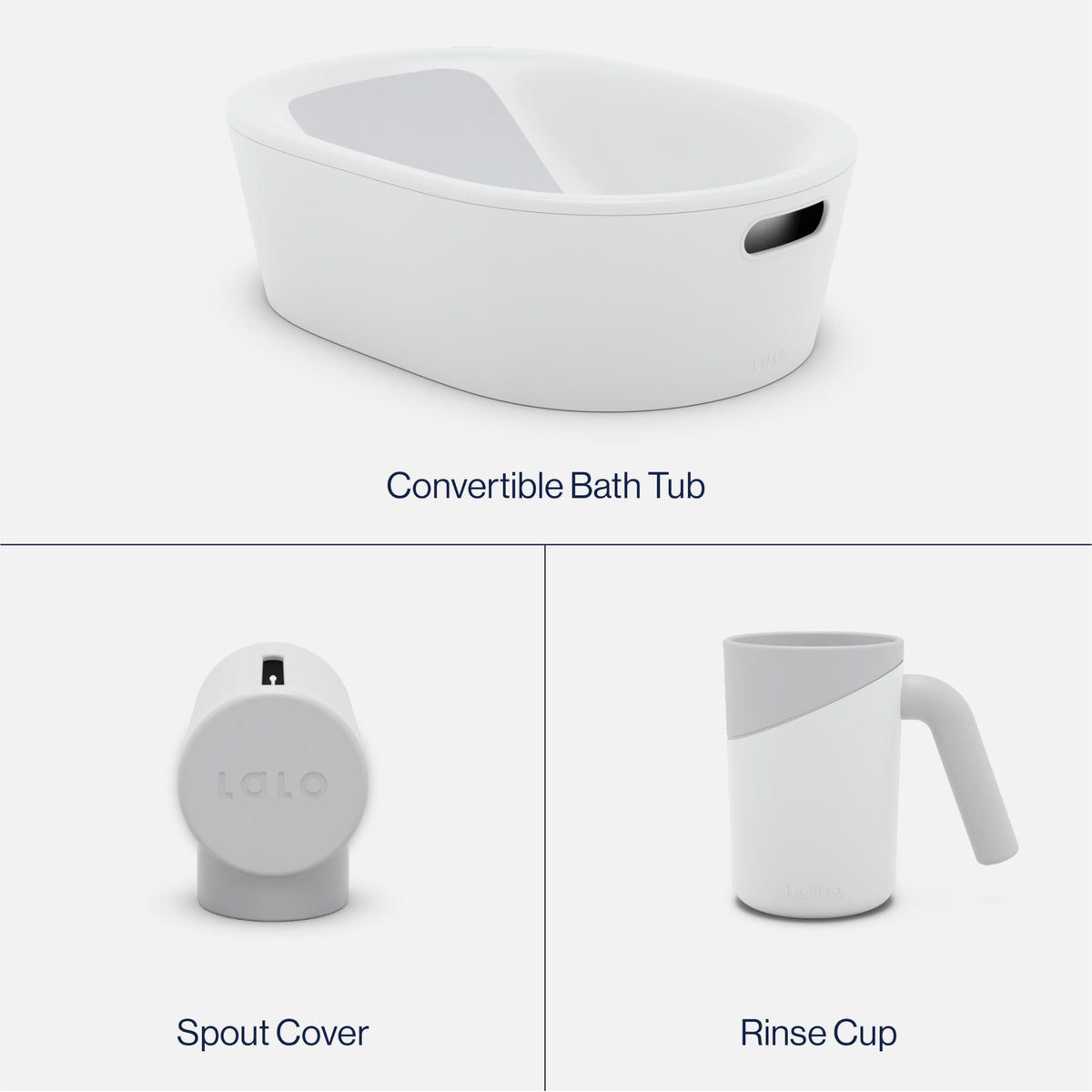 Lalo Bathtime Starter Kit, 3 Pieces, Baby Bathtub, Rinse Cup & Spout Cover
