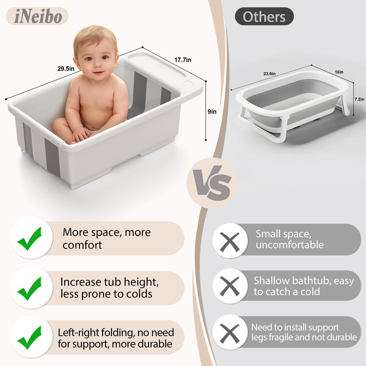 Collapsible Baby Bathtub with Stand & Soft Infant Cushion