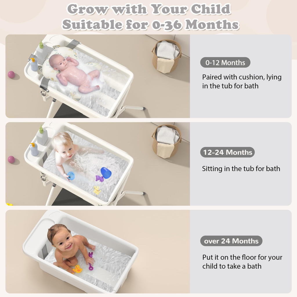 Collapsible Baby Bathtub with Stand & Soft Infant Cushion