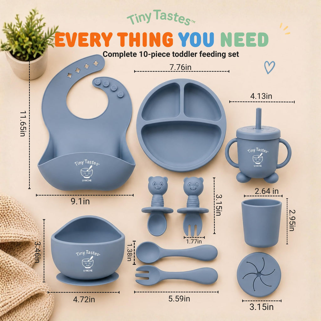 10-Piece Silicone Baby Feeding Set with Suction Plate & Bowl