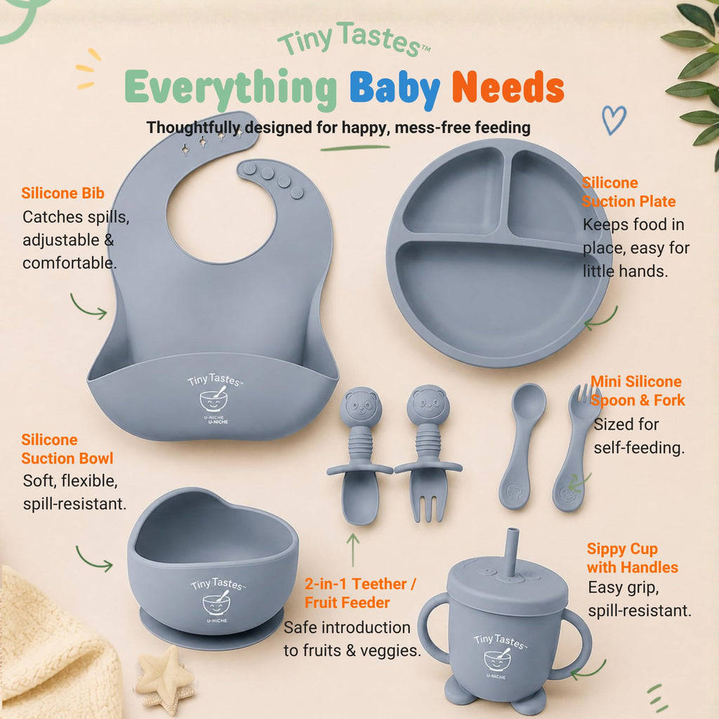 10-Piece Silicone Baby Feeding Set with Suction Plate & Bowl