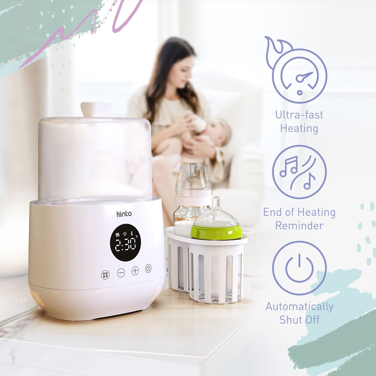 Double Bottle Warmer and Sterilizer, BaDouble Baby Bottle Warmer & Sterilizer with Keep Warm Modeby Bottle Warmer for Breastmilk and Formula, Fast Heating with Adjustable Timer, Keep Warm Mode
