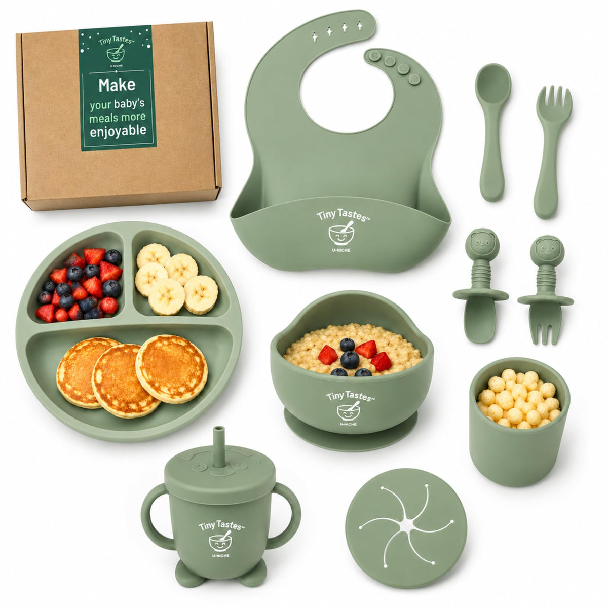 10-Piece Silicone Baby Feeding Set with Suction Plate & Bowl