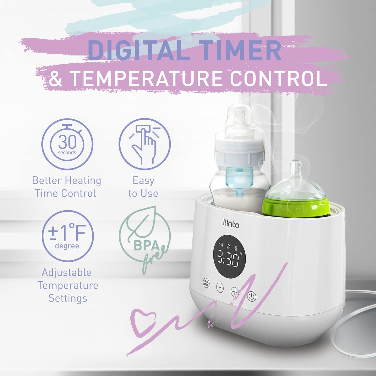 Double Bottle Warmer and Sterilizer, BaDouble Baby Bottle Warmer & Sterilizer with Keep Warm Modeby Bottle Warmer for Breastmilk and Formula, Fast Heating with Adjustable Timer, Keep Warm Mode