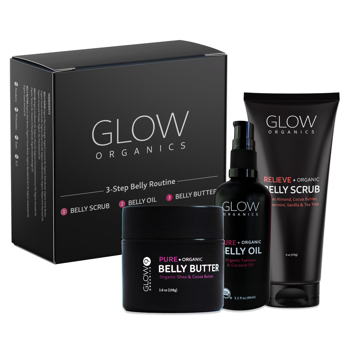 3-Step Pregnancy Stretch Mark Care Kit with Belly Butter, Scrub & Oil