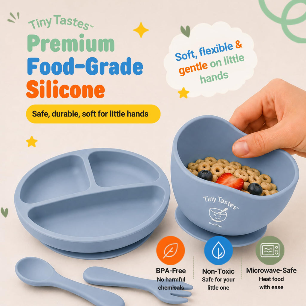 10-Piece Silicone Baby Feeding Set with Suction Plate & Bowl