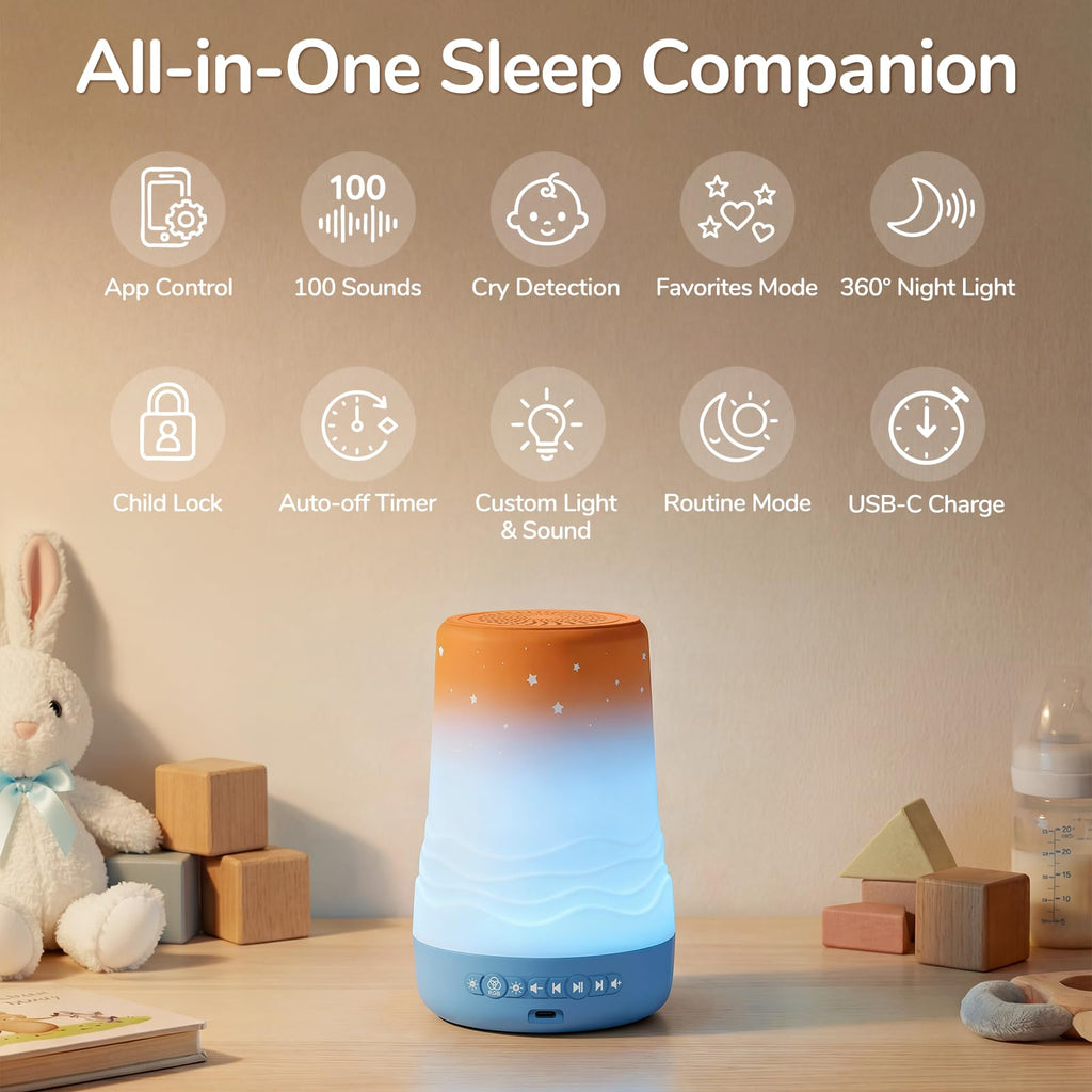 Baby White Noise Sound Machine & Night Light with Cry Detection