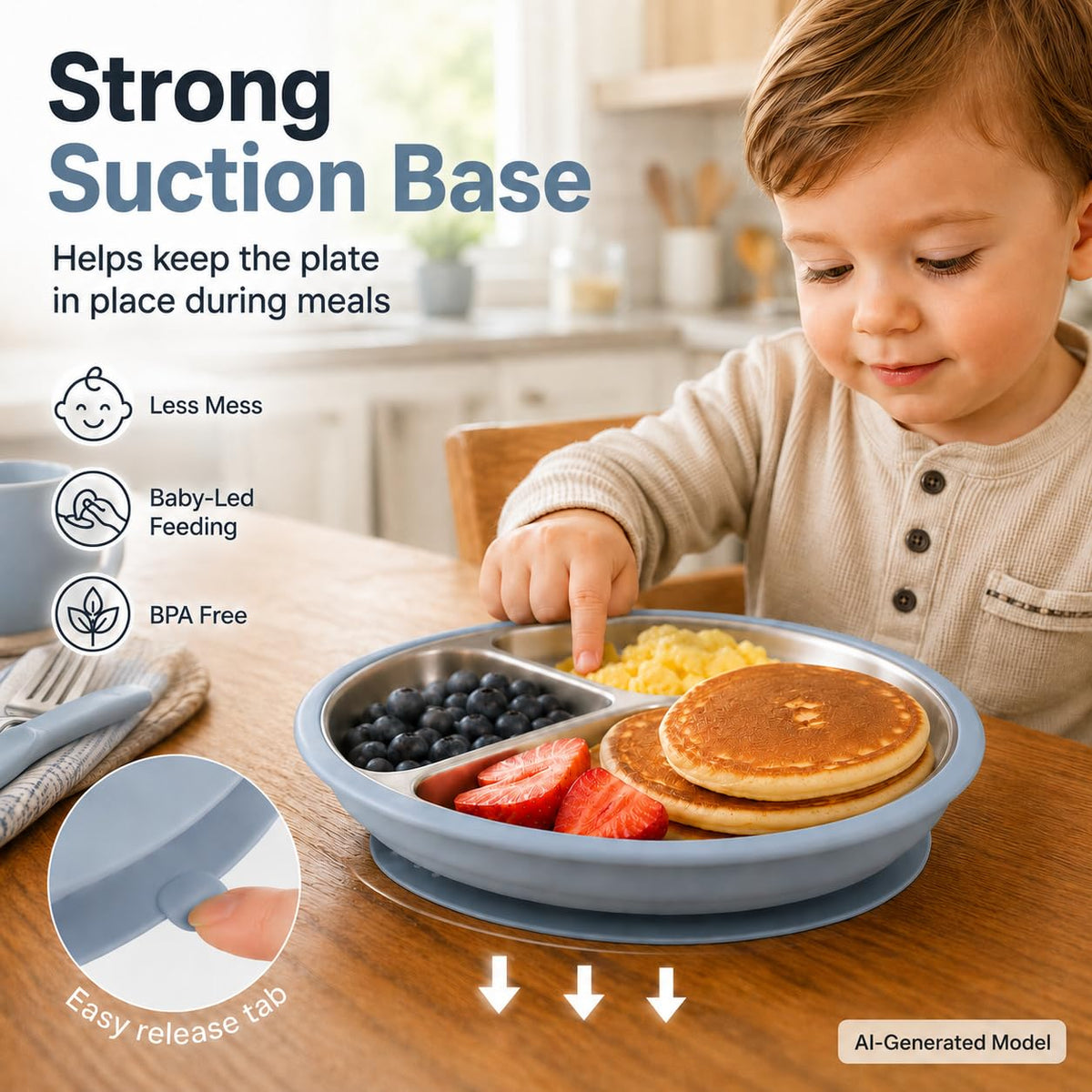 7-Piece Stainless Steel Toddler Feeding Set with Suction Plate & Bowl