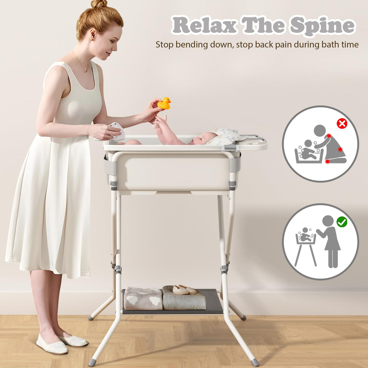 Collapsible Baby Bathtub with Stand & Soft Infant Cushion