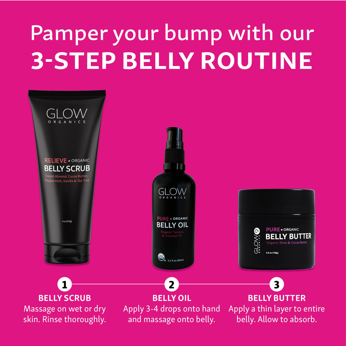3-Step Pregnancy Stretch Mark Care Kit with Belly Butter, Scrub & Oil