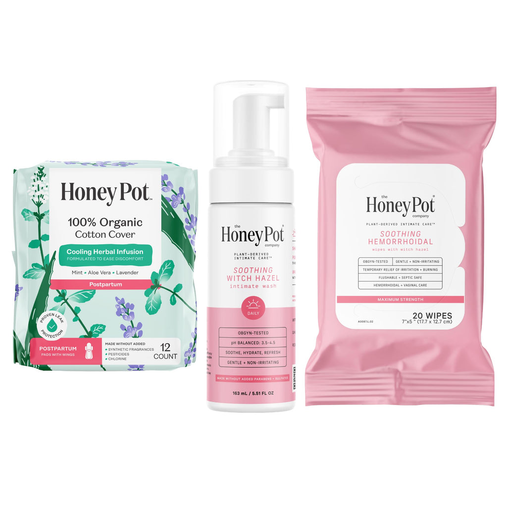 Postpartum Care Set with Pads, Feminine Wash & Witch Hazel Wipes
