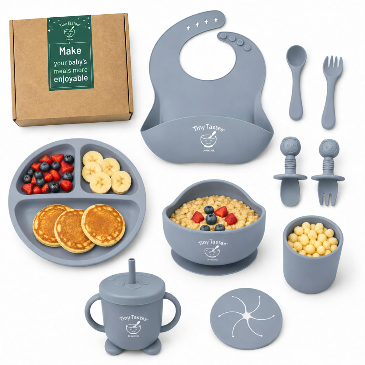 10-Piece Silicone Baby Feeding Set with Suction Plate & Bowl