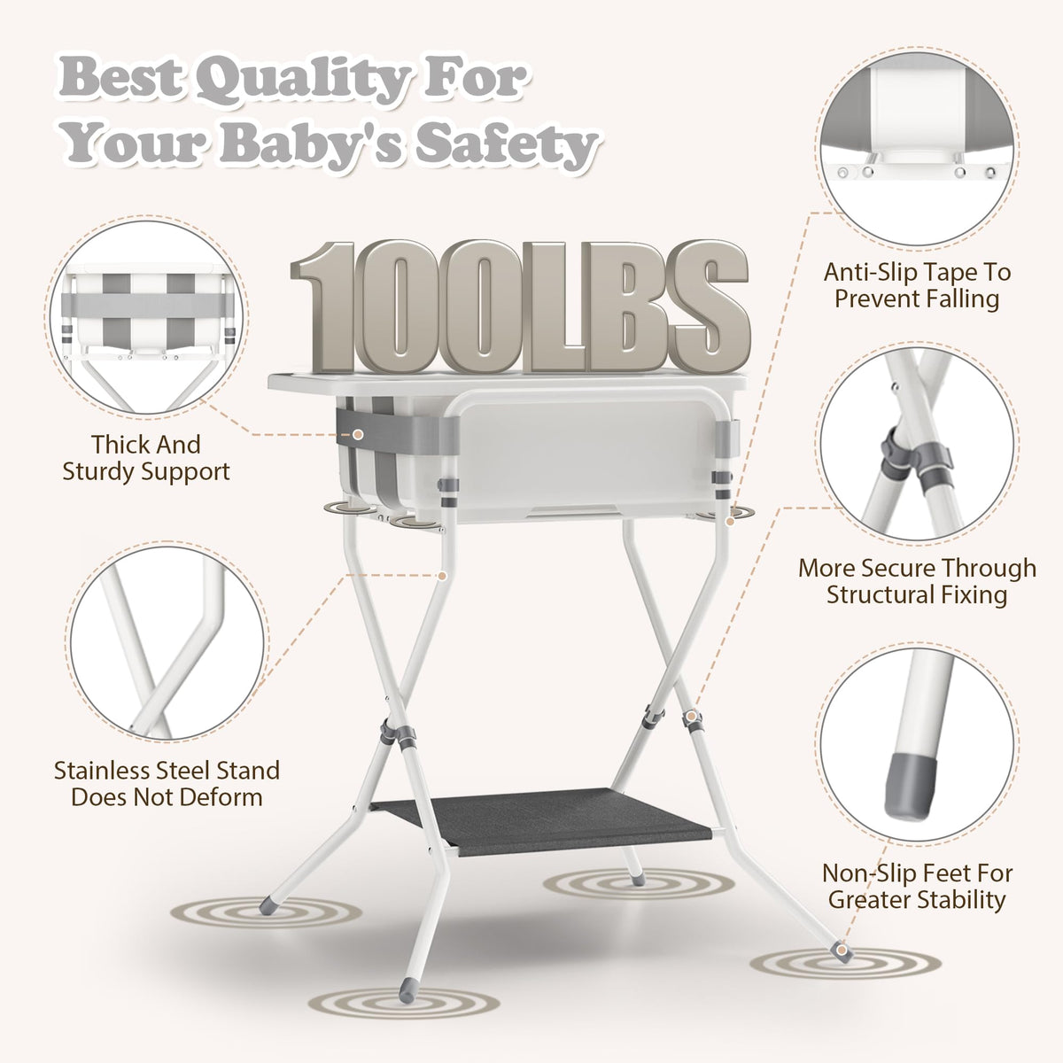 Collapsible Baby Bathtub with Stand & Soft Infant Cushion