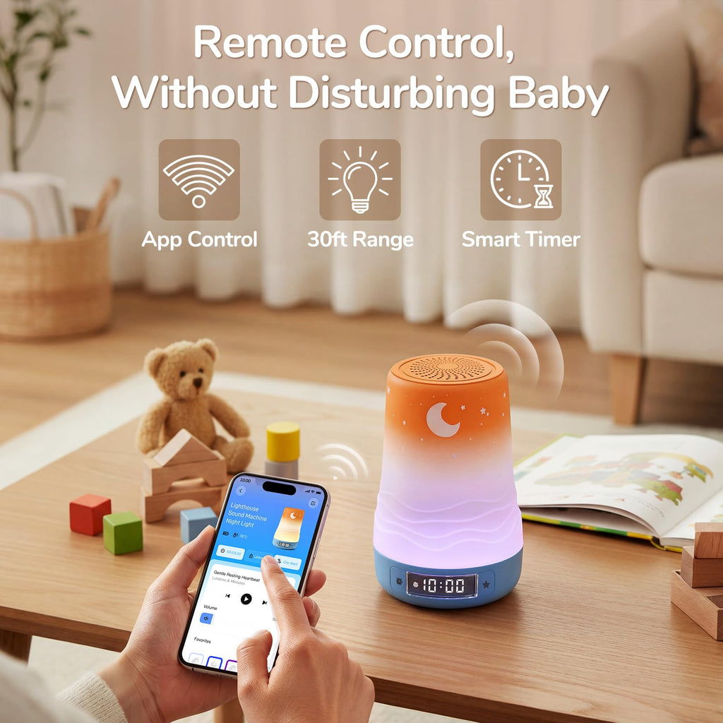 Baby White Noise Sound Machine & Night Light with Cry Detection
