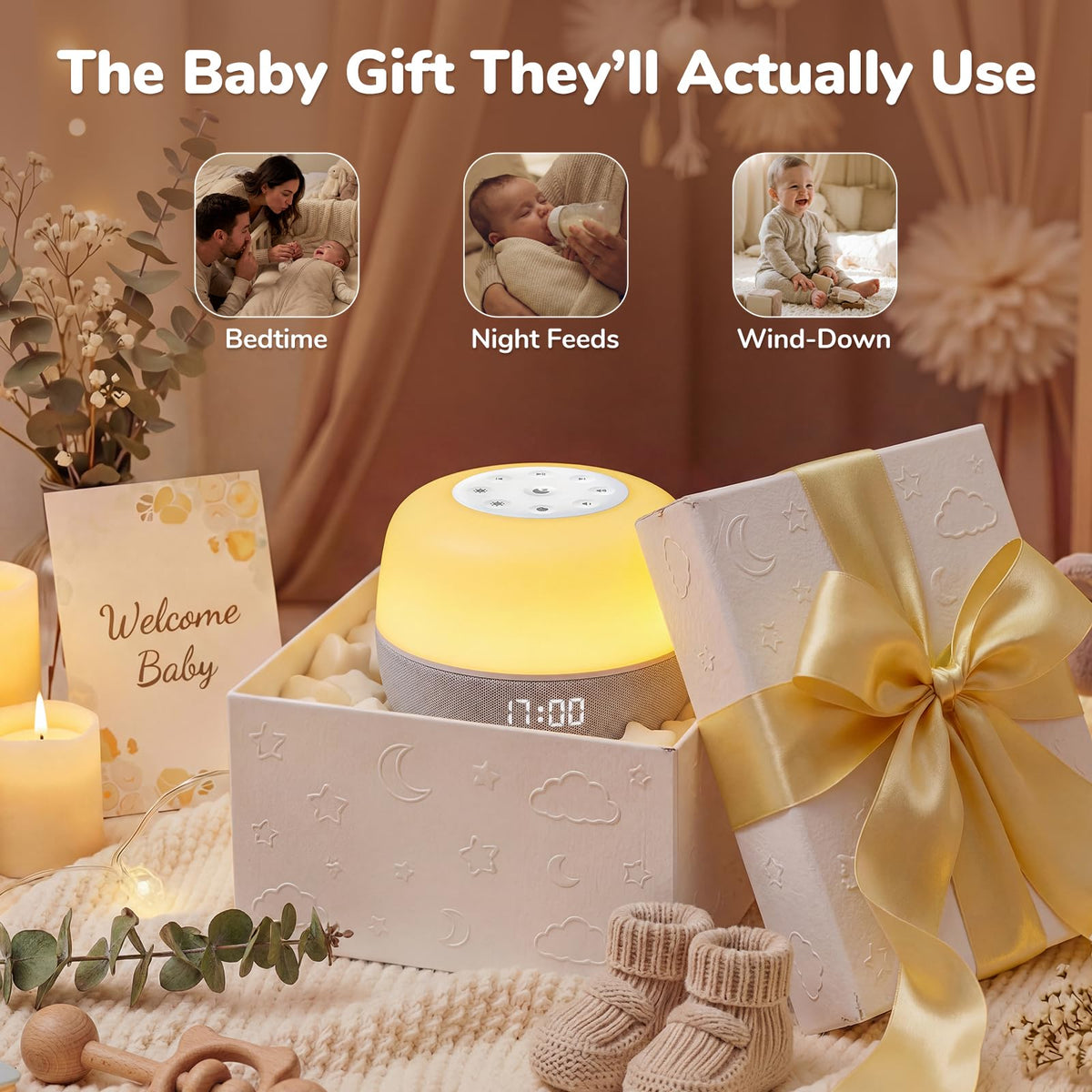 Mewaii White Noise Sound Machine Baby, 34 Sounds, Sunrise Alarm Clock