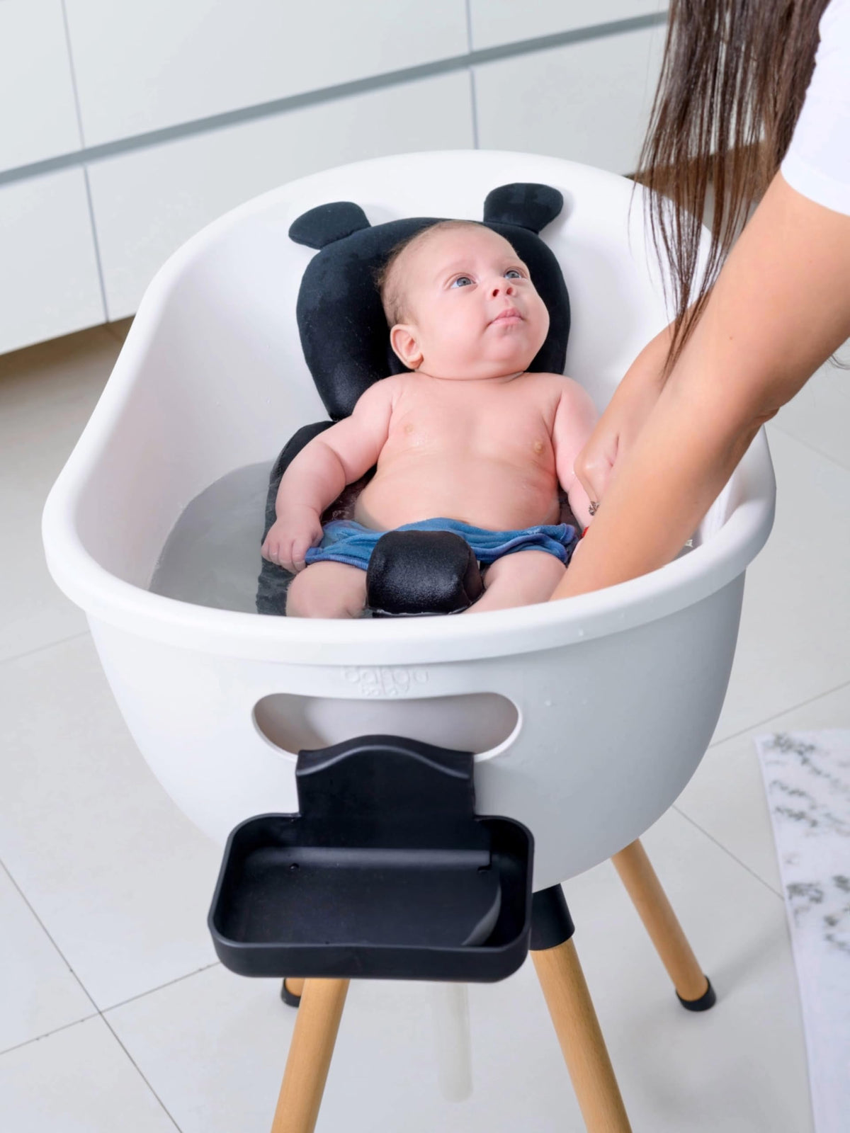 3-Stage Convertible Baby Bathtub with Wooden Stand