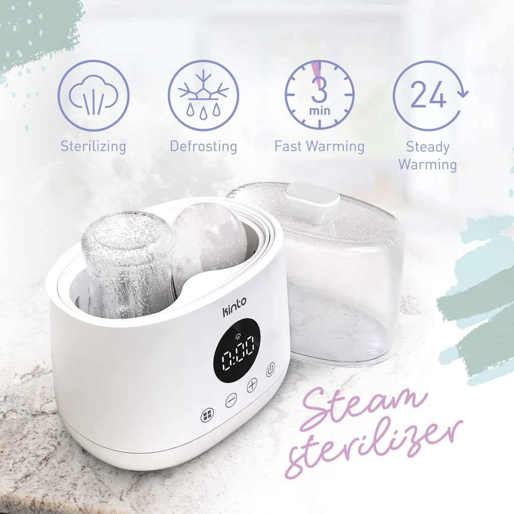 Double Bottle Warmer and Sterilizer, BaDouble Baby Bottle Warmer & Sterilizer with Keep Warm Modeby Bottle Warmer for Breastmilk and Formula, Fast Heating with Adjustable Timer, Keep Warm Mode