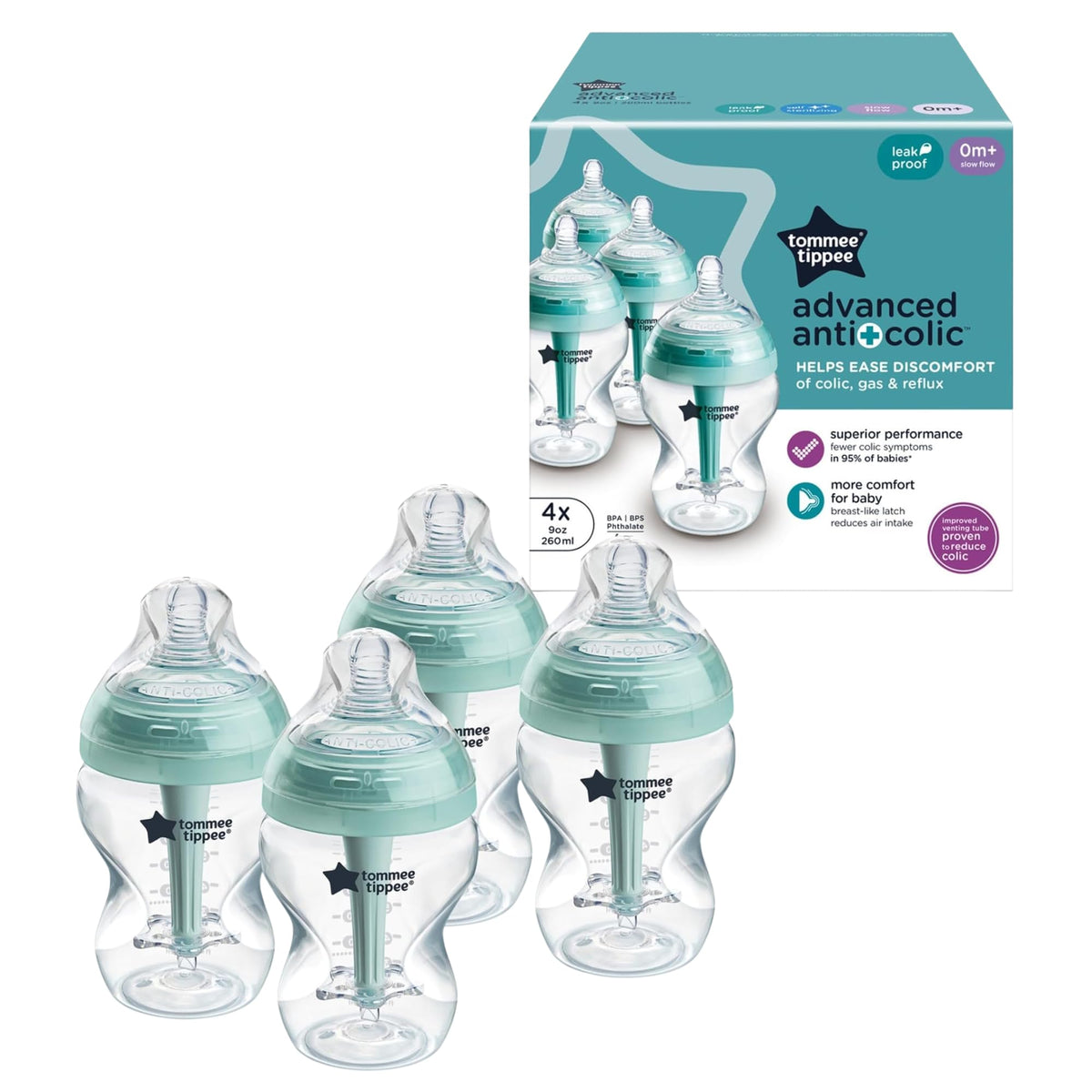 Advanced Anti-Colic Baby Bottles, 9 oz, BPA-Free, Slow Flow, 0+ Months