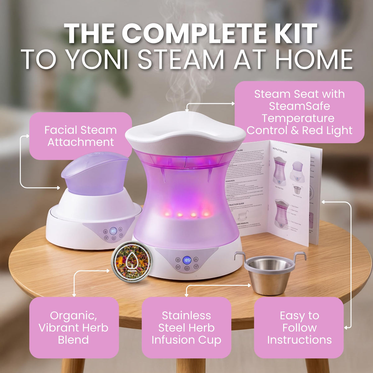 Feminine Wellness Steam Seat Set with Temperature Control & Red Light