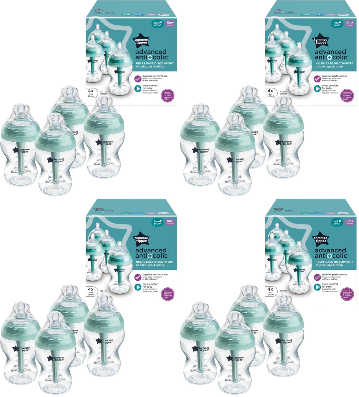 Advanced Anti-Colic Baby Bottles, 9 oz, BPA-Free, Slow Flow, 0+ Months