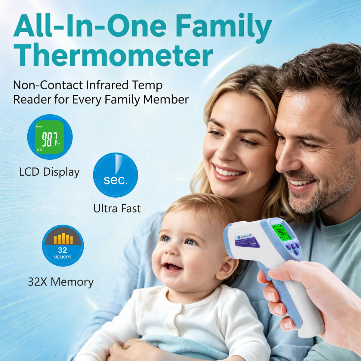 No-Touch Digital Forehead Thermometer for Babies, Kids & Adults