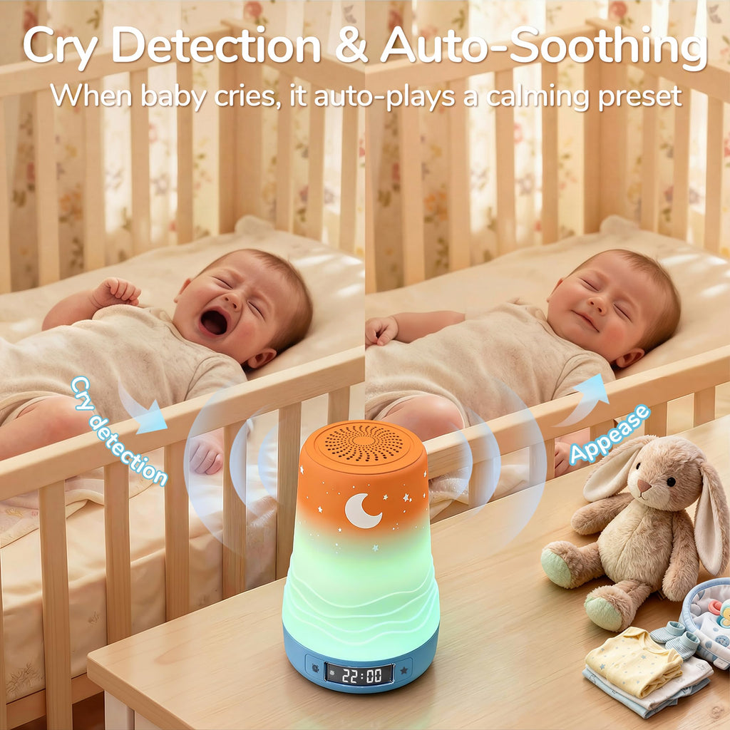 Baby White Noise Sound Machine & Night Light with Cry Detection